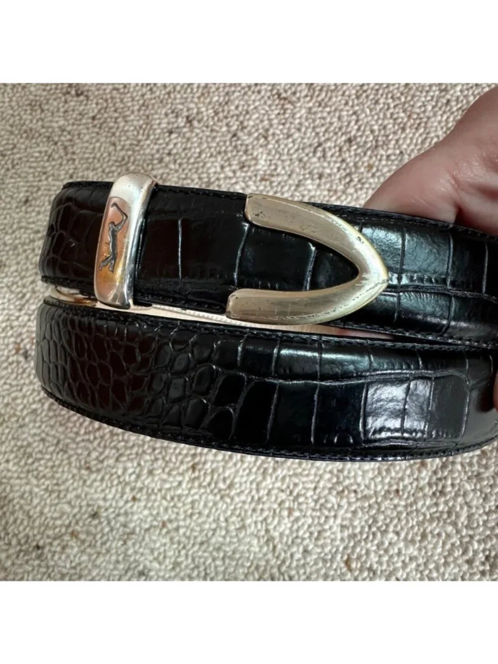 Silpada Designs Embossed Italian Leather Belt Size 38 Silver Tone Buckle Golf
